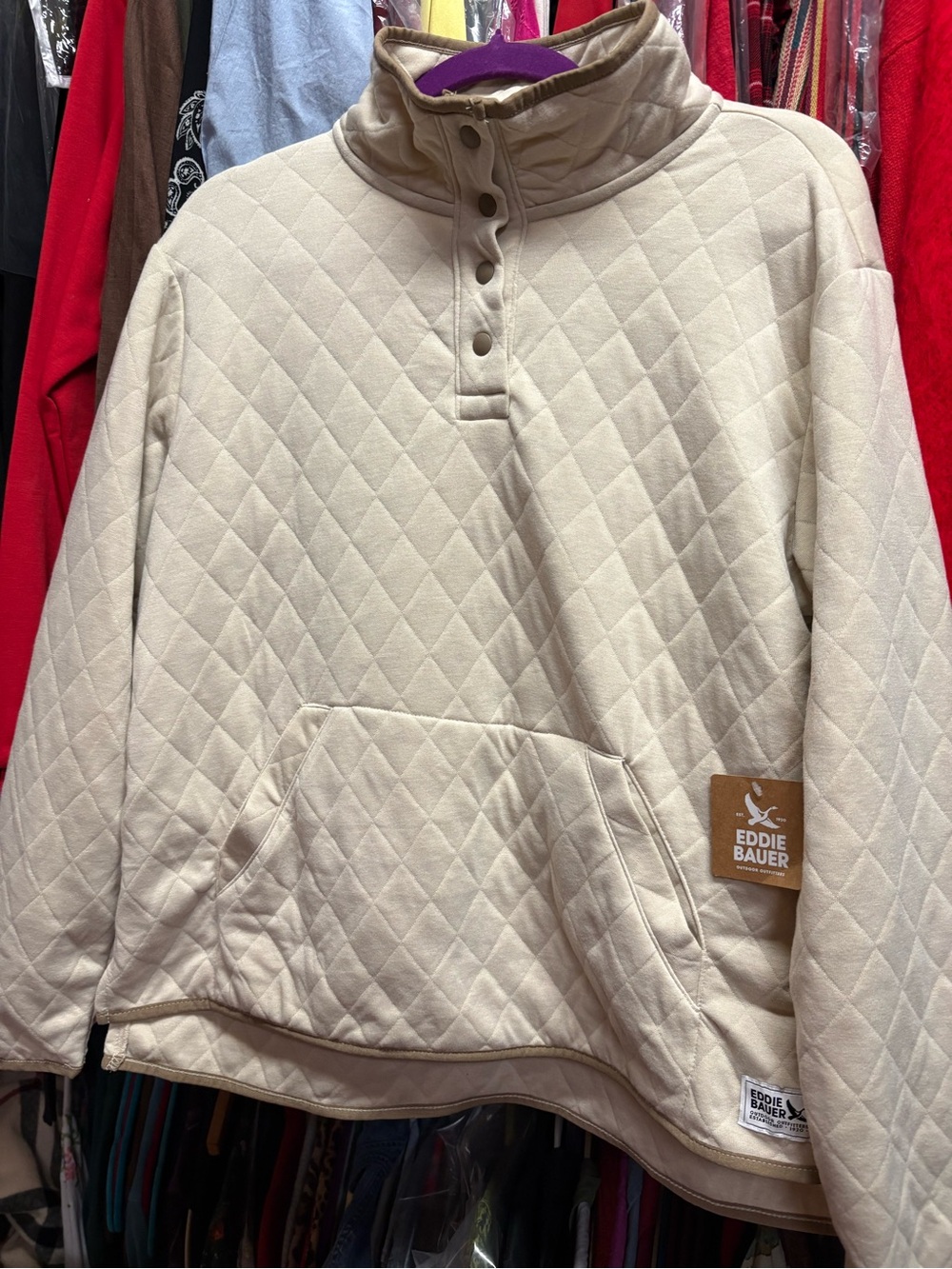 Eddie Bauer Men’s Quilted Turtleneck Pullover - Cream